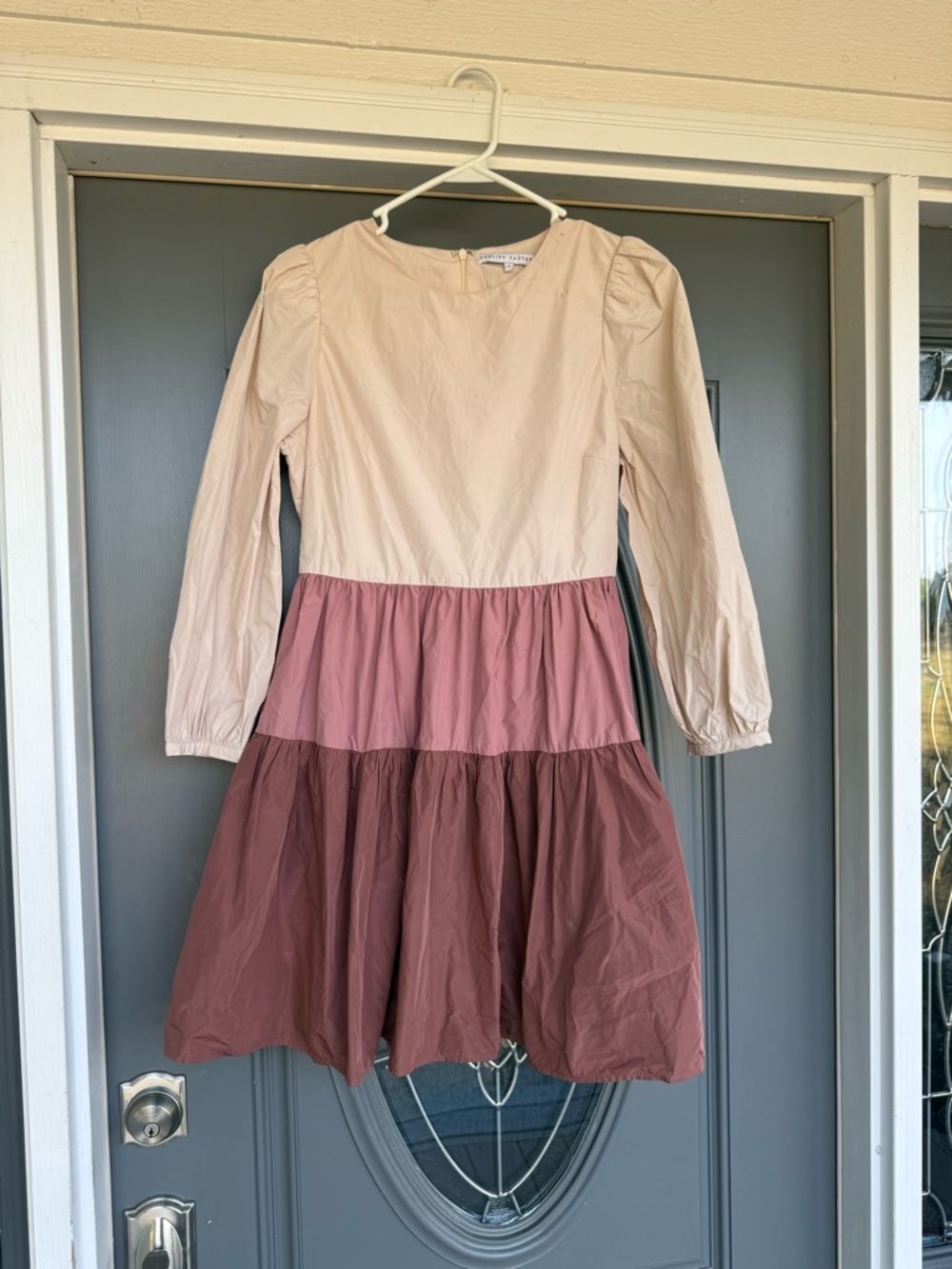 English Factory Colorblock Long Sleeve Tiered Dress - Cream, Dusty Rose & Mauve